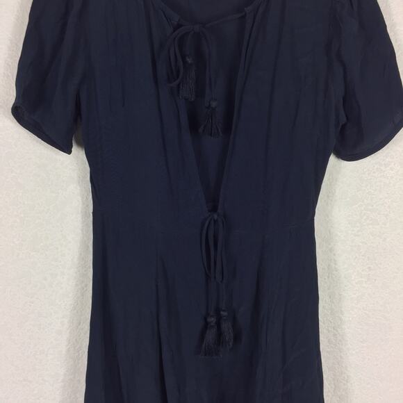Revolve Tularosa Tallulah Blue Tassel Hem Mini Dress XS Plunge Neckline Boho - Picture 10 of 16